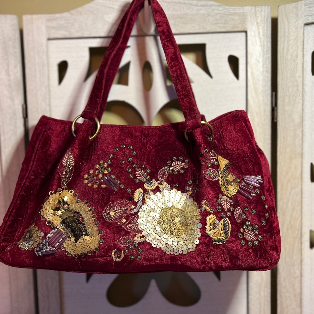 🥀SOLD Vintage Velvet Embroidered Shoulder Bag – Jewel Toned Elegance